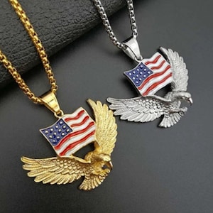 USA American Eagle Flag Pendant Necklace – High-Quality Gold & Silver Alloy