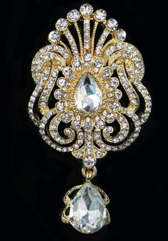 ⚜️Elegant Crystal-Studded Gold Brooch⚜️ Amazon.com: Hiceeden 24 Pieces Gold Crystal Brooches for  main image 2