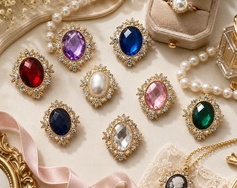 Gold Diamond Rhinestone Embellishment – Ornate Crystal Flatback for Bridal Shoes, Dresses, Hair Combs and DIY Crafts – Pack of 5
