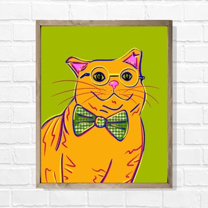 Cat, glasses, bow tie, spiffy, handsome, gentlemen, distinguished, pop art, abstract, modern, mid century, bright, colorful, picure