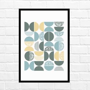 Half circles, modern, sketchy lines, blue, green, yellow, muted, modern, geometric, abstract, art, decor, design, print