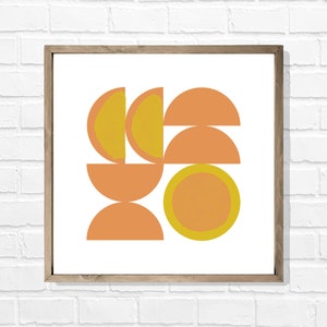 Orange, Sun, abstract circle, half circle, yellow, modern, geometric, art, décor, print, mid century, minimalist, eclectic, retro