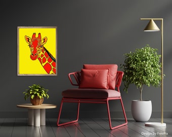絵画 Girappy Giraffe, Pop Art, Graffiti, Colorful, Bright, Yellow, Red