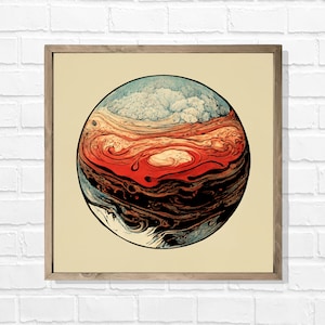 Jupiter, vintage, drops of Jupiter, Ai art, space, dystopian, vintage, abstract, modern, print, picture