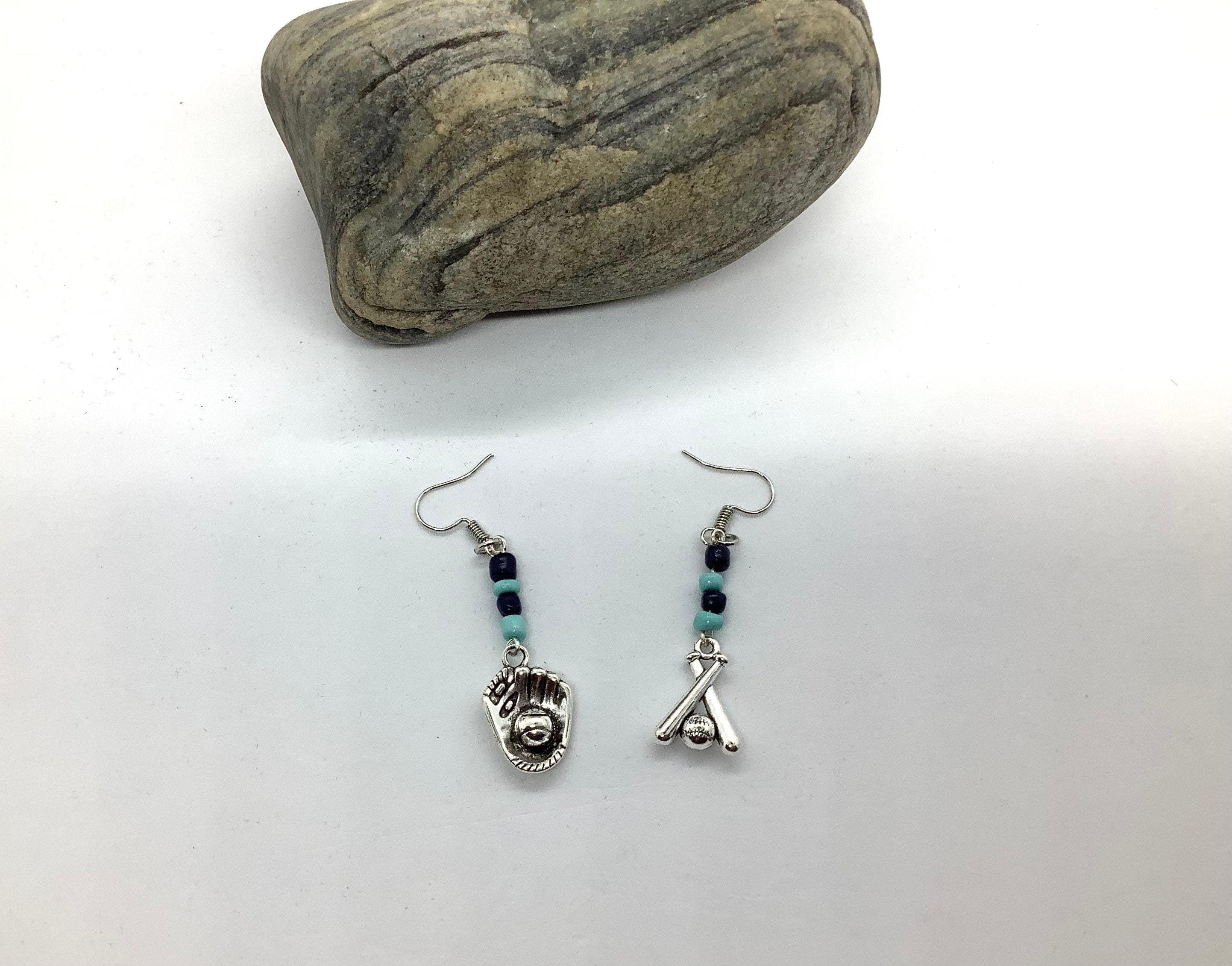 Seattle Mariners Earrings. Fishhook Style and Silver Charms. 