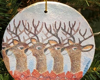 Vintage Golden Book Santa and Reindeer Christmas Ornament