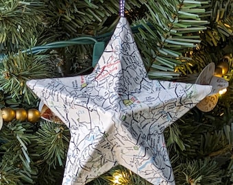 Vintage Map Star Christmas Ornament (White)