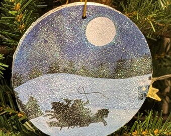 Vintage Golden Book Christmas Night Horse and Sleigh Ornament