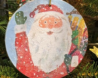 Vintage Golden Book Santa and Horse Christmas Ornament