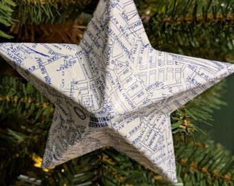 Vintage Map Star Ornament (Blue and White)