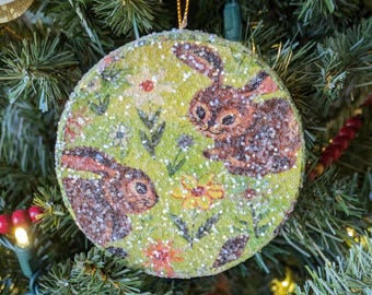 Vintage Children's Book Rabbit  Christmas Ornament