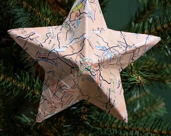 Vintage Map Star Christmas Ornament (Peach)