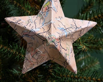 Vintage Map Star Christmas Ornament (Pink)
