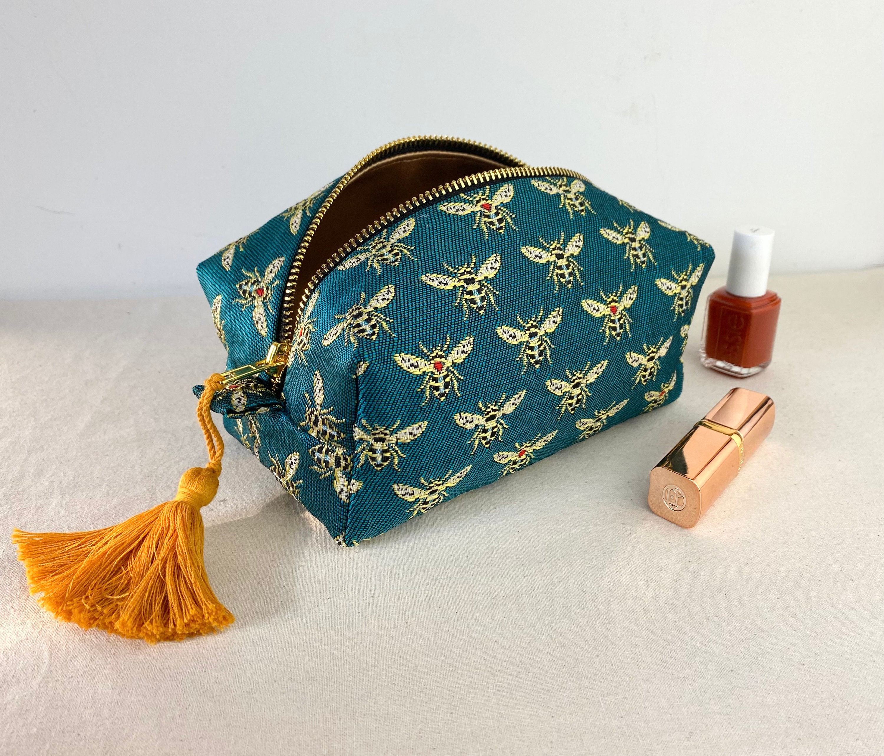 Aimiya Lipstick Bag with Scarf Smooth Zipper Plaid Printing