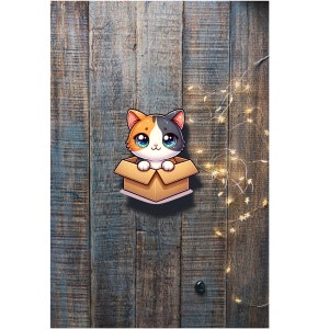 cute cat sticker  vinyl sticker waterproof sticker, water bottle sticker, laptop sticker cat in a box  cat gift birthday gift kid teacher
