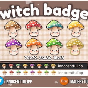 Badges Twitch Mushroom || 8x sous-badges / badges bit / kawaii / badges mignons pour streamers