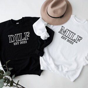Matching Couple DILF MILF Couple Sweatshirt, Custom Matching Couple Pjs, Custom Pregnancy Announcement, Mom Dad Hospital Outfit, Baby Reveal