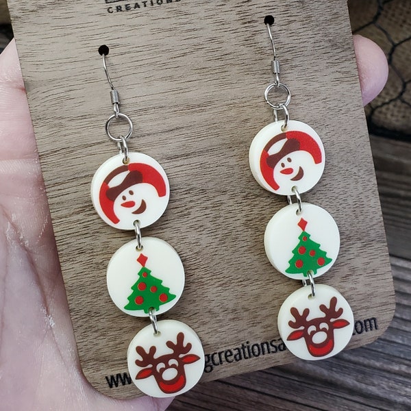 Stacked Christmas Sugar Cookies Earrings | Holiday | Snowman | Tree | Reindeer | Treat | Fun Earrings | Cookie