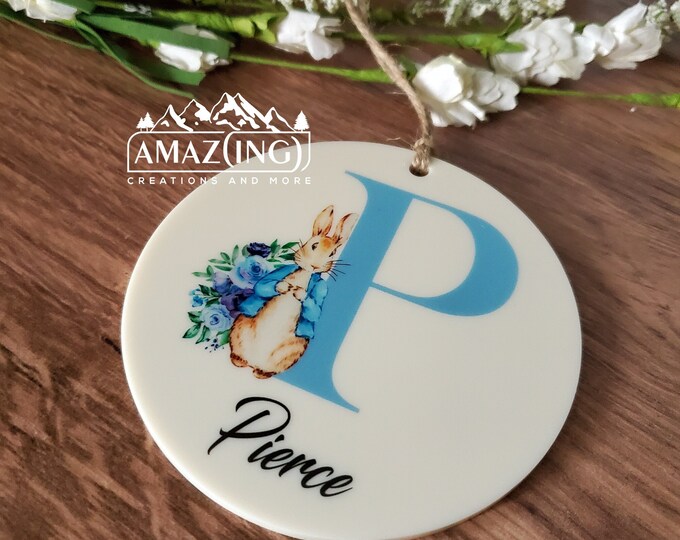 Peter Rabbit Personalized Basket Tag Monogram Initial | Name | Pink ...