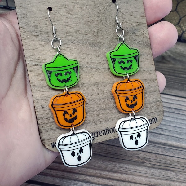 Halloween Bucket Pail Dangle Earrings | Treat Bucket | Boo | Ghost | Witch | Pumpkin | Vintage Vibe | Retro | Throw Back