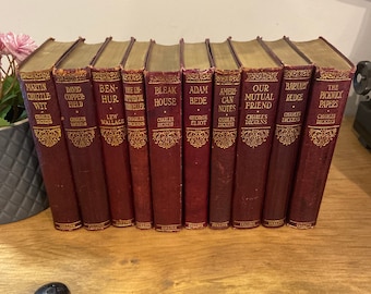 Vintage Red Leather Books from 1920s Soft Cover - Collins Clear Type Press