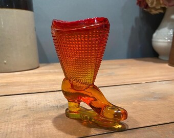 LE Smith Amberina Victorian glass booth toothpick holder