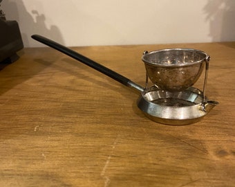 Vintage Silver Scandinavian Swivel Tea Strainer with a Spouted Drip Tray and Ebony Handle