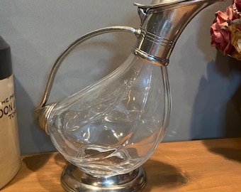 Vintage Etains French Crystal and Pewter Duck Decanter