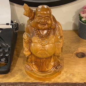 Vintage Hand-Carved Wooden Buddha Statue
