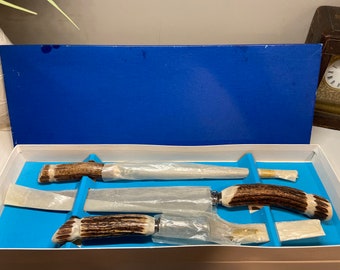 Vintage antler carving set by Birks Sheffield England.