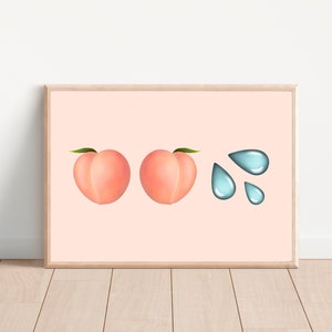 Poster con emoji di pesca perversa // Decorazione per ufficio del sessuologo // Arte murale per sessuologo // Decorazione per camera da letto con regalo lesbico perverso // Arte murale pastello