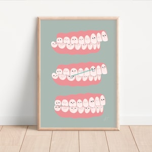 Cute Teeth Poster Orthodontist Office Decor || Teeth Alignment Anatomy || Teeth Care for Kids Poster Clinic || Dentist Decor Sage Green