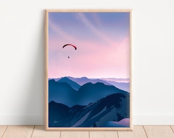 Paragliding Adventure Poster: Mountain Landscape Travel Print