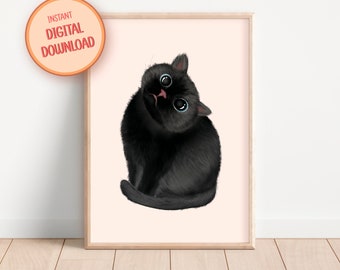 PRINTABLE Black Cat Wall Art | Home Decor for Cat and Animal Lovers | Cute Kitty Poster | Minimalist Nursery Decor | Cat Lovers Gift