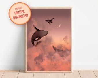 Dreamy Humpback Whale Sky Art Print: Fantasy Nature Poster (Digital Download)