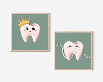 Set of prints, Dental clinic decor, Dental office wall art, Dentist wall decor, Tooth art for kids, Gift for dentist, Unique teeth anatomy