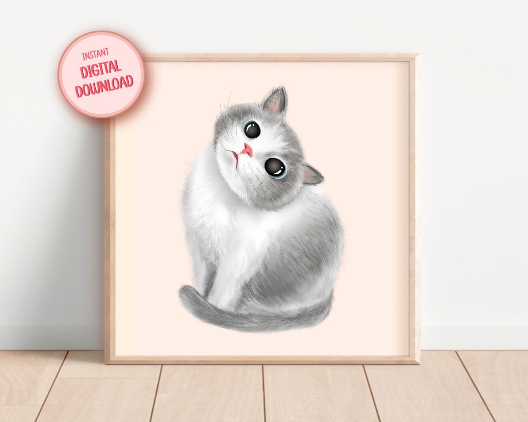 PRINTABLE Adorable Gray Cat Wall Art Home Decor for Cat and Etsy