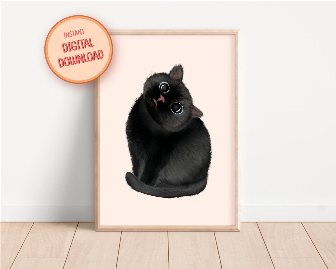 PRINTABLE Black Cat Wall Art | Home Decor for Cat and Animal Lovers ...