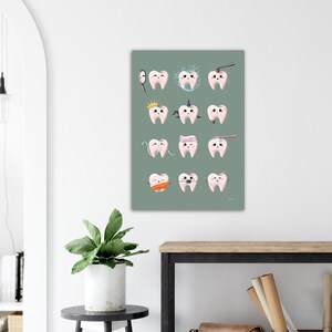 Niedliches Zahnposter für Zahnklinik oder Pädodentist - Salbeigrün