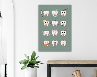 Cute Teeth Poster for Dental Clinic or Pedodentist - Sage Green