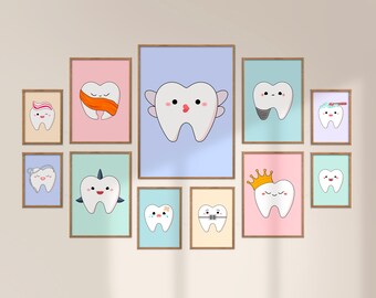 Cartoon Teeth Prints: Pastel Rainbow Dentist Clinic Decor (Digital Download)