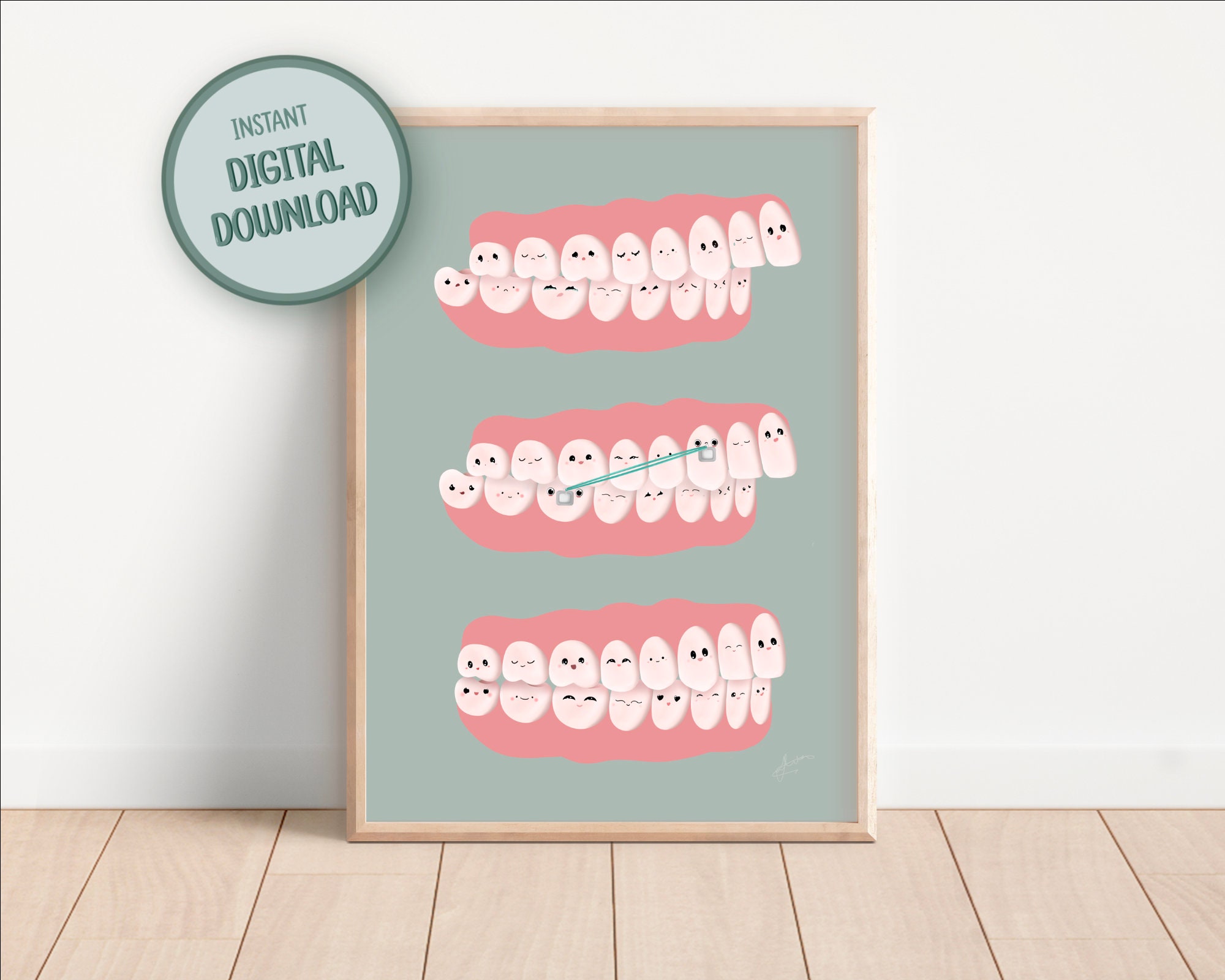PRINTABLE Set of 3 Prints for Orthodontist Clinic | Dental Anatomy Digital Download | Cute Teeth ...