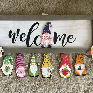 Gnomes, gnome gifts, Welcome gnome sign, seasonal sign, welcome, home, easter, Mothers Day gift, Birthday gift, wall decor, door design