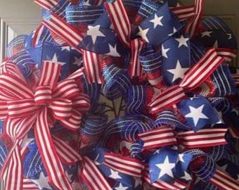 Patriotic presidential front door wreath red white blue decoration seasonal wreath