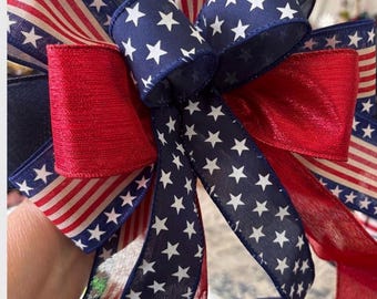 Patriotic bows, Fourth of July lantern bows, wreath decoration,  memorial day bow, seasonal tree decor, package embellishing