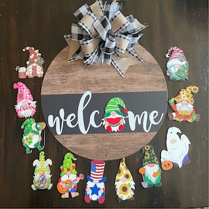 Interchangeable welcome gnome sign for front door home decor new home sign seasonal decor door hanger great for birthday gift for her