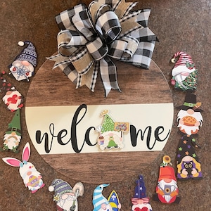Interchangeable welcome gnome sign for front door home decor new home sign seasonal decor hanger great for wedding gift for her birthday