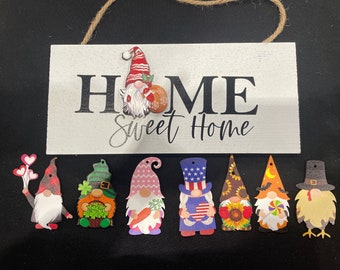 Gnome interchangeable home sweet home sign seasonal door hanger gnome decor interchangeable holiday sign great gift for new home