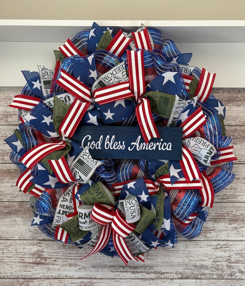 Navy patriotic front door wreath for armed forces, red white blue wreath for him in nursing home Father’s Day gift, veterans armed service