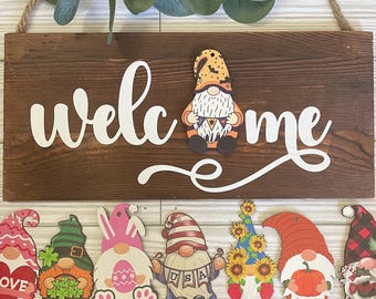 Welcome interchangeable gnome sign home decor front porch seasonal sign welcome Gnome door hanger Christmas gift Mother’s Day gnome present